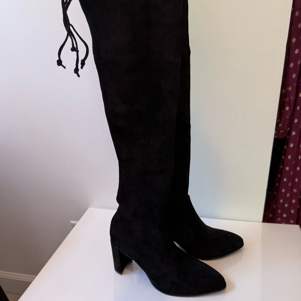 NWOT STUART WEITZMAN Black Stretch Suede Highland Over The Knee Heeled Boot 40 - Picture 5 of 15
